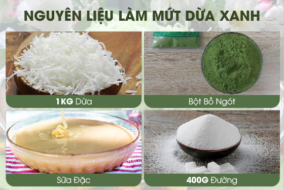 Cách làm mứt dừa màu xanh bột bồ ngót